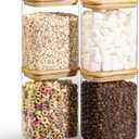 ComSaf 37oz Rectangle Glass Storage Containers with Lids, Glass Jars with Bamboo Lids, Clear Food Storage Jar, Sugar Coffee Containers, Pantry Container for Pasta Tea Candy Nut (37oz-4Pcs)
