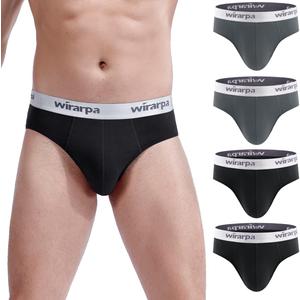 wirarpa Men's Cotton Stretch Underwear Support Briefs Wide Waistband Multipack (Large, Black Grey)