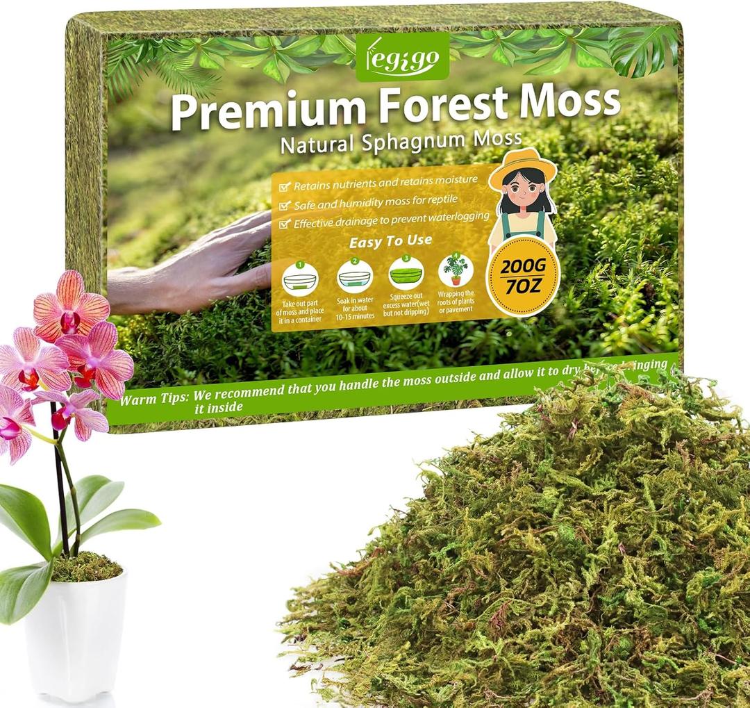 Legigo 7OZ Sphagnum Moss for Plants, 8QT Natural Orchid Moss Potting Mix Dired, Green Forest Plant Moss for Orchid Repotting Carnivorous Succulents Indoor Potted Plants Gardening and Reptiles