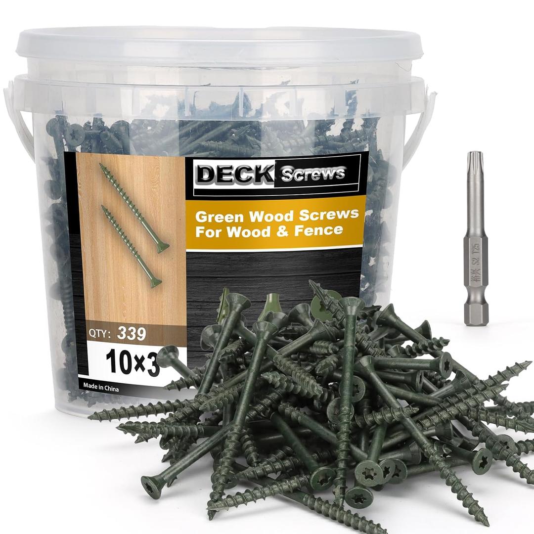 Deck Screws #10 x 3, T25 Star Torx Drive Flat Head Wood Screws, Green, 5lb