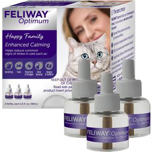 FELIWAY Optimum 3 x 30 Day Cat Calming Refills for Pheromone Diffuser, 3 x 48ml Value Pack - Helps Reduce Common Signs of Stress in Cats & Kittens, Enhanced Calming