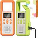 QUOLIX Walkie Talkies for Kids 2 Pack Rechargeable with NOAA & VOX, Kids Walkie Talkies with Long-Lasting Battery Toys for 3-12 Year Old Boys Girls, Durable Outdoor Gifts for Camping, Hiking Games (OrangeGreen)
