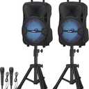 Portable PA System with Stands for Indoor and Outdoor, DJ Speaker with Dual 8", Wireless Party Speaker with Microphone TWS/AUX/USB