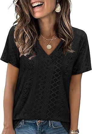 Womens Tops Short Sleeve T Shirts Loose Flowy Basic Tees Vacation Outfits Plus Size Work Tops Resort Wear 2026 Black 2XL