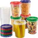 ELEGANT DISPOSABLES Twist Top Food Storage Containers 32 oz 12 Pack Plastic Freezer Storage Containers Leakproof Reusable with Screw on Colored Lids 3 Colors