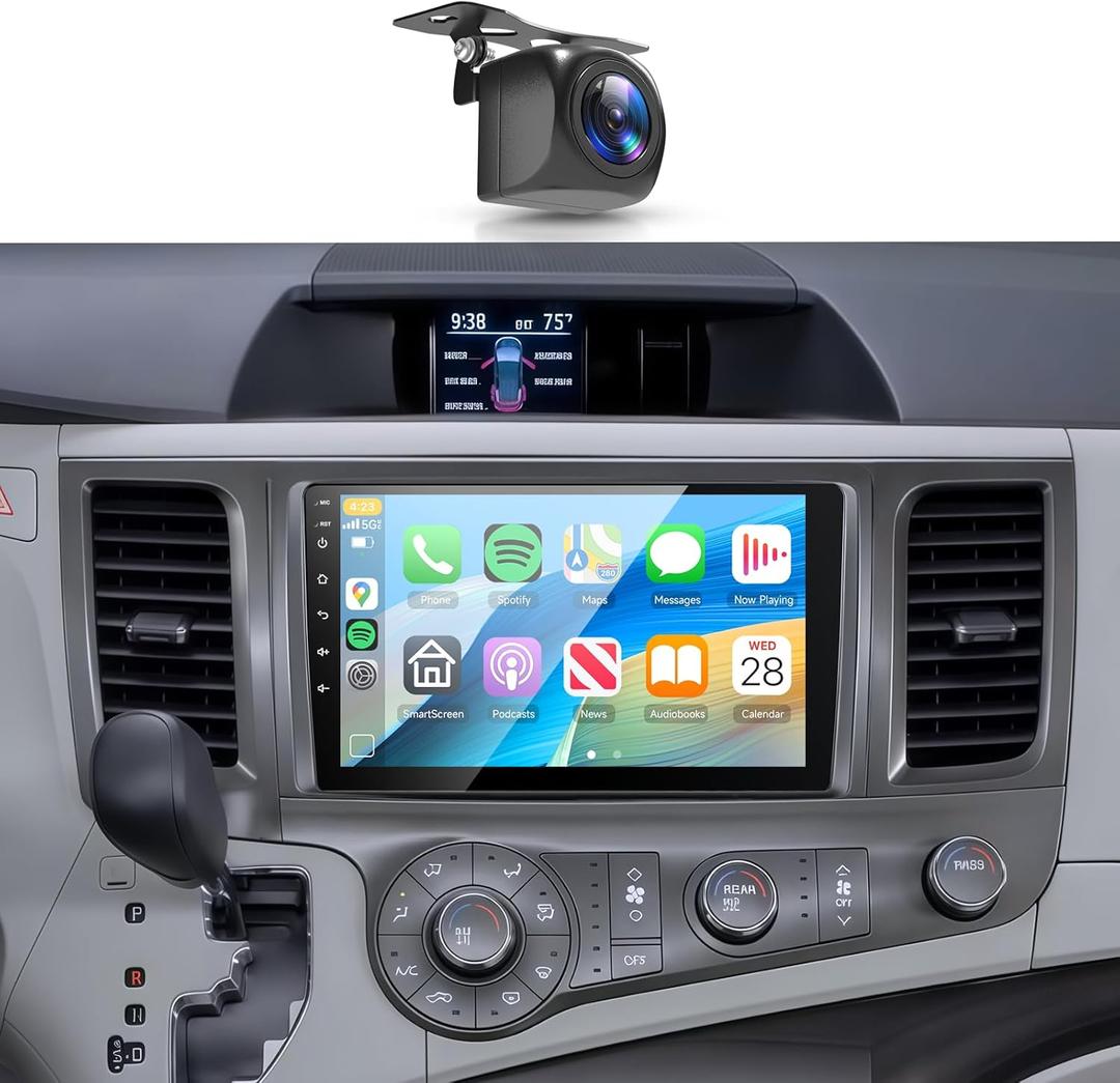 Car Stereo for Toyota Sienna 2010-20148Core 6+128G Wireless Carplay Android Auto,9 inch 1280 * 720P IPS Touch Screen Radio,Android/GPS/5G WiFi/32EQ DSP Audio/Bluetooth5.0/SWC/Backup Camera