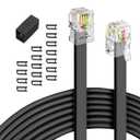 MoeverEX Phone Extension Cord 25 Ft, Telephone Cable with Standard RJ11 Plug and 1 in-Line Couplers and 20 Cable Clip Holders, Black