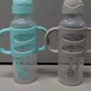 Dr. Brown's Milestones Narrow Sippy Straw Bottle, Spill-Proof with 100% Silicone Handles and Weighted Straw, 8 oz/250 mL, Gray/Green, 6m+