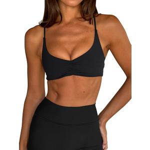 LASLULU Womens Sports Bra Sexy Spaghetti Strap Backless Bra Workout Gym Yoga Bras Tops Padded Sport Bras, M