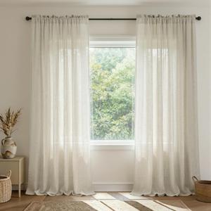 Flax Linen Curtains 84 Inch Length for Living Room 2 Panel Set Rod Pocket Sack Tweed Cotton Cloth Look Semi Sheer Beige Tan Curtain for Bedroom Earth Tone Primitive Burlap Farmhouse Cozy Western Decor