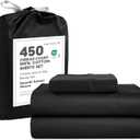 LANE LINEN Twin XL Sheets Set  450 Thread Count 100% Long Staple Cotton, Soft & Cooling Sateen Weave, 15 Deep Pocket Fully Elasticized Twin XL Fitted Sheet, Hotel Quality, Black