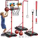 4 in 1 Kids Basketball Hoop and T-Ball Set - Adjustable Basketball Stand, T Baseball Toys for Toddlers Boys Girls Gifts Ages 2 3 4 5 6 7 8 Years Old Indoor Outdoor Sports Toys
