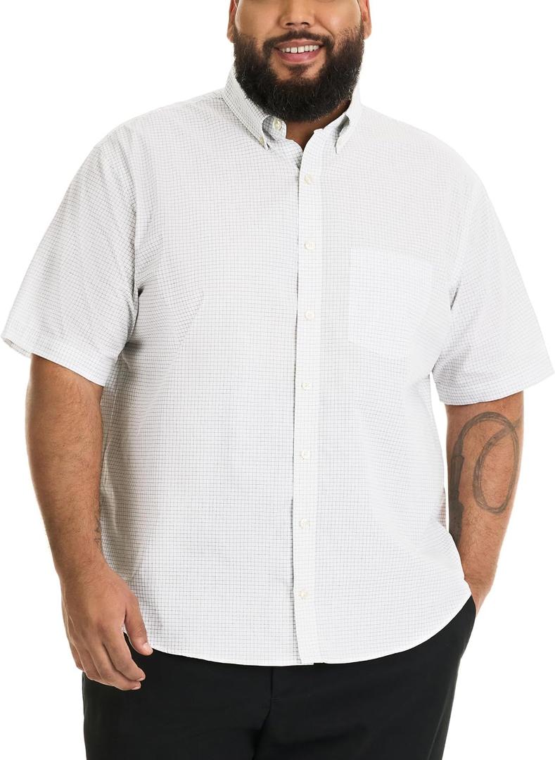 Van Heusen Men's Big and Tall Wrinkle Free Short Sleeve Button Down Shirt, No-Tuck Length, Comfortable Stretch Fabric (White, XXLT)
