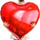 Big Red Heart Foil Balloons, Big Giant Jumbo Heart Shaped Mylar Aluminium Decoration for Girl Valentine's Day Surprise Birthday Wedding (Red, 32" Pack of 8)