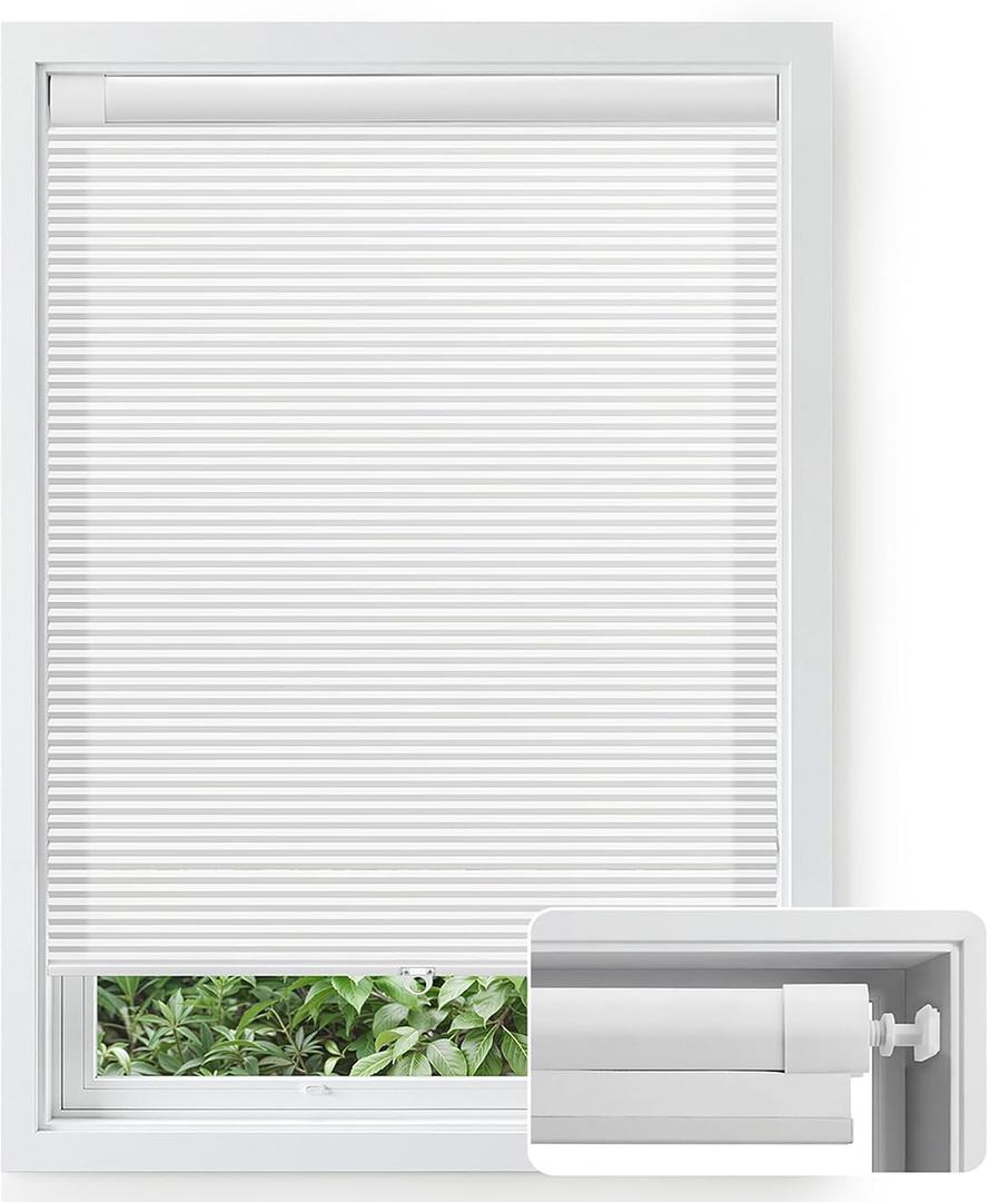 No Drill Cellular Shades Light Filtering Honeycomb Blinds 30" Wx64 H White