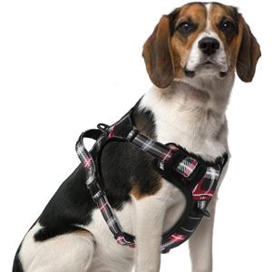 PUPTECK No Pull Dog Harness Small Sized, Adjustable Reflective Dog Harness with Handle Easy Control, Comfortable Soft Padded Pet Vest Harness for Small Dogs, Plaid Black M