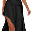 LAGSHIAN Women's Summer V Neck Sleeveless Bodycon Ruched Irregular Hem Cocktail Party Satin Flowy Maxi Dress (Blue, L)