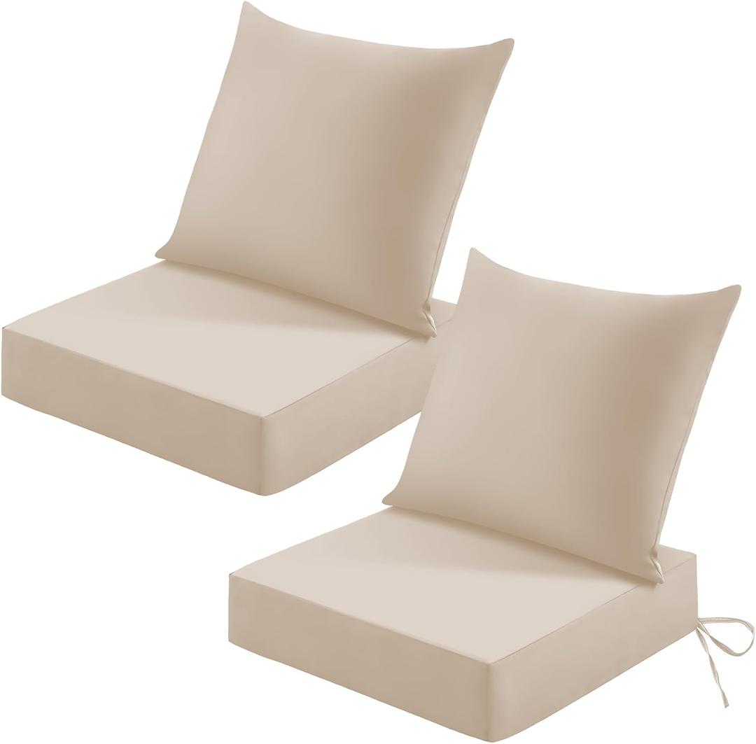 Patio Cushions for Outdoor Furniture, 24x24 Outdoor Couch Cushions, Waterproof & Fade-Resistant Patio Chair Cushions with Removable Cover, Replacement Outdoor Deep Seat Cushion, Beige (Set of 2), 24*24+5.75/25*22.5"