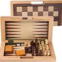 GSE Games & Sports Expert 16" Deluxe 3-in-1 Wooden Folding Chess, Checker & Backgammon Board Game Combo Set, Portable Travel Game Set for Kids & Adults