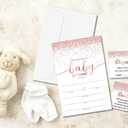 Baby Shower Invitation Kit, Diaper Raffle Games, Books For Baby, Pink Rose Gold Baby Gender Reveal Fill In Invites Cards, Each Design 25 Cards & 25 Envelopes A Total of 100 set - BABYSET-003