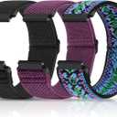 Compatible with 22mm Watch Bands Quick Release Replacement Wristband,Adjustable Stretchy Nylon Solo Loop Straps Fabric Braided Sport Elastic Bands for Men Women (Black+Bohemian Blue+Purple)