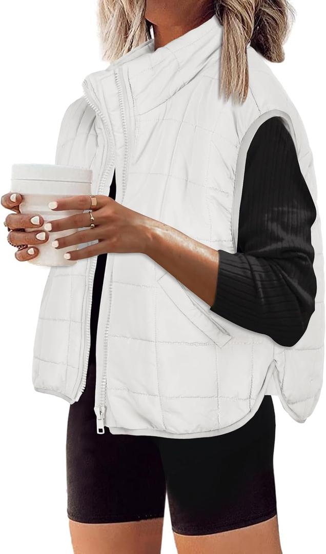 Zeagoo Womens Puffer Vest Ladies Sleeveless Zip Up Outerwear Warm Puffer Lightweight Down all Winter Jackets Coats 2025 (Large, White)