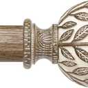 Boho Wood Curtain Rod 36-60 Inch, Decorative 1 Inch Adjustable Heavy Duty Curtain Rods for Windows, Rustic Window Treatment Rods with Handmade Imitation Weathered Wood Grain Leaf Finials