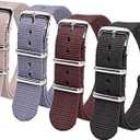 Ritche Christmas Gift Military Ballistic Nylon Strap 16mm 18mm 20mm 22mm Premium Nylon Watch Band Strap With Stainless Steel Buckle (4 Packs), White Elephant Gifts, Stocking Stuffers for Men (Black / Gray / Khaki / Dark brown)