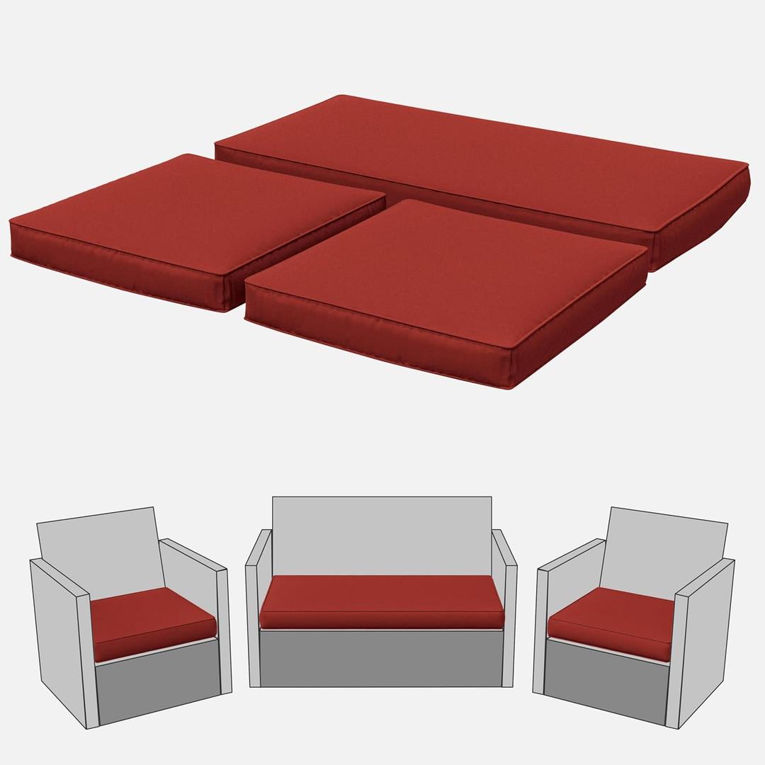 3 Pcs Outdoor Cushion Covers, Patio Cushion Covers Replacement Fit for 4-Seater Wicker Rattan Patio Set Chair Couch,36182,18182, Covers Only, Terra Red