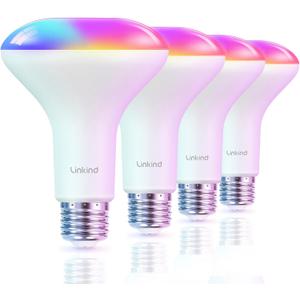 Linkind BR30 Smart Light Bulbs, WiFi Flood Light Bulbs Compatible with Alexa & Google Home, RGBTW Color Changing Light Bulb, 1800K-6500K Tunable White, E26 8W Equivalent 60W, 2.4Ghz WiFi only, 4 Pack