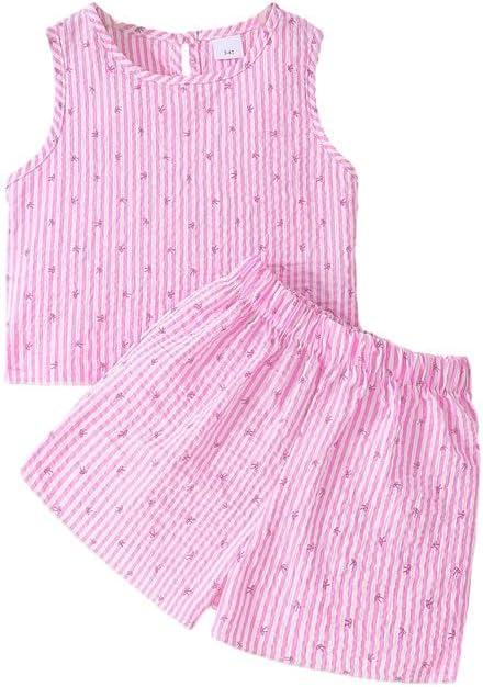 Toddler Girls Clothes Summer Outfits 2 Pcs Cute Girl Clothing Tops Matching Bottoms Casual Playwear Sets 3-8T (Pink)