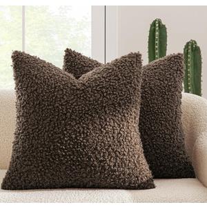 MIULEE 20x20 Inch Decorative Pillow Covers for Couch Bed Set of 2 Textured Boucle Neutral Throw Pillow Covers Brown Tobacco Accent Solid Vintage Pillowcases Sofa Living Room Home Decor