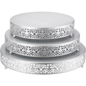 Wenqik 3 Pcs 16'' 14'' 12'' Metal Silver Cake Stand Round Cake Stands for Dessert Table Cookies Fruit Serving Tray Cupcake Dessert Pastry Riser for Wedding Birthday Party and Events