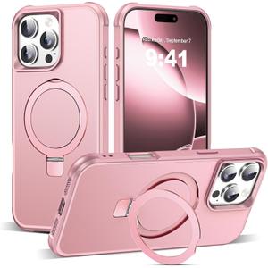 Compatible with iPhone 16 Pro Case with Invisible Magnetic O-Ring Stand Military-Grade Case for iPhone 16 Pro 6.3" [Compatible with Mag-Safe][Great Grip Feeling], Rose Gold