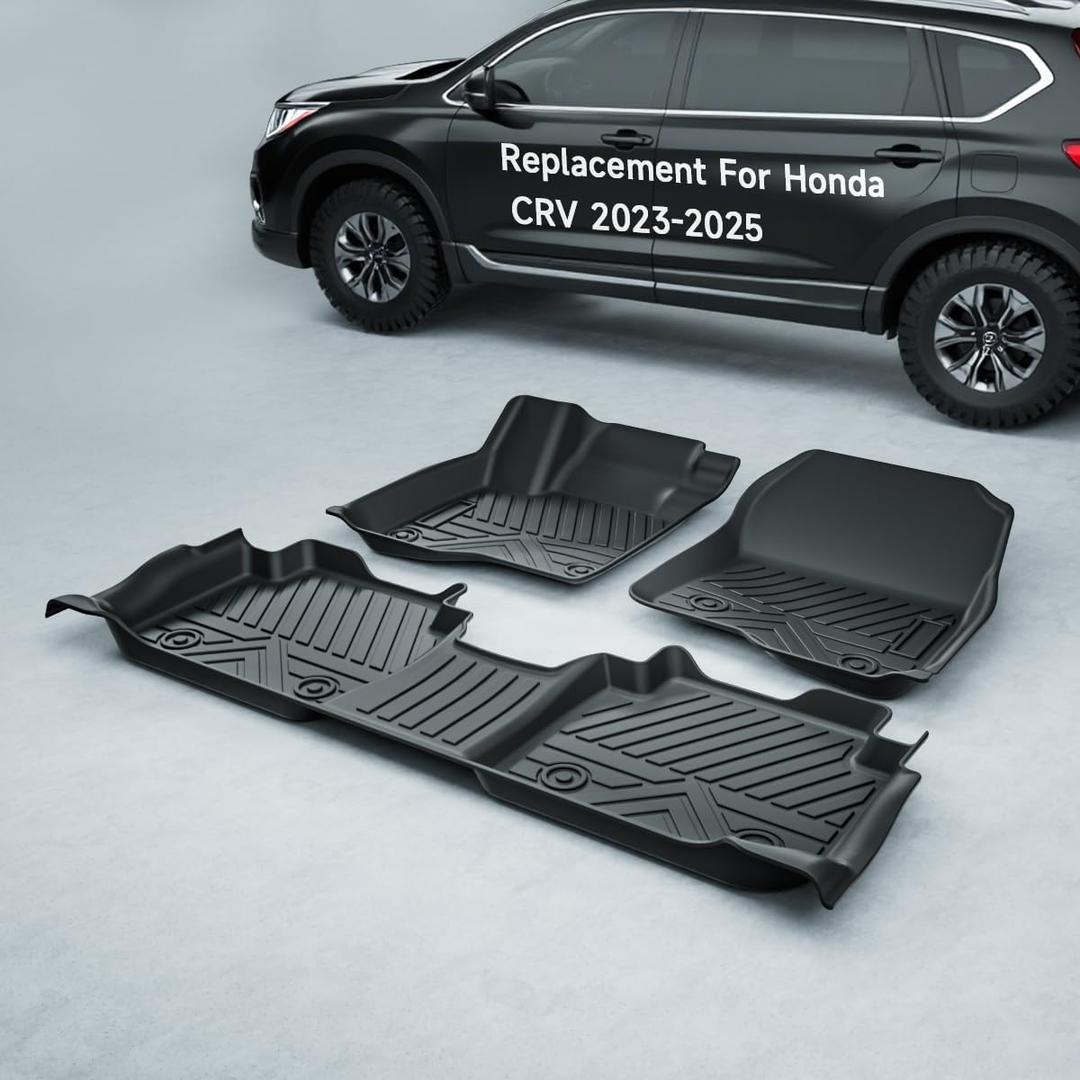 TPE All-Weather Floor Mats for Honda CR-V 2023 2024 2025 2026| Custom Fit Heavy Duty Truck Floor Liners | Front & Rear Row Protection | Durable, Odorless, Easy to Clean (3-Piece Set, Black)