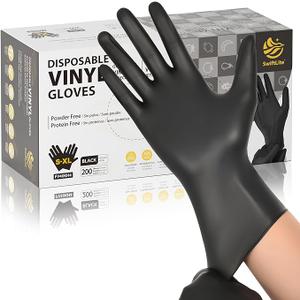 Black Vinyl Gloves, Food Grade Gloves Disposable Latex Free & Powder Free, Guantes for Cleaning Cooking Food Prep, Size: Small, 200 Pcs