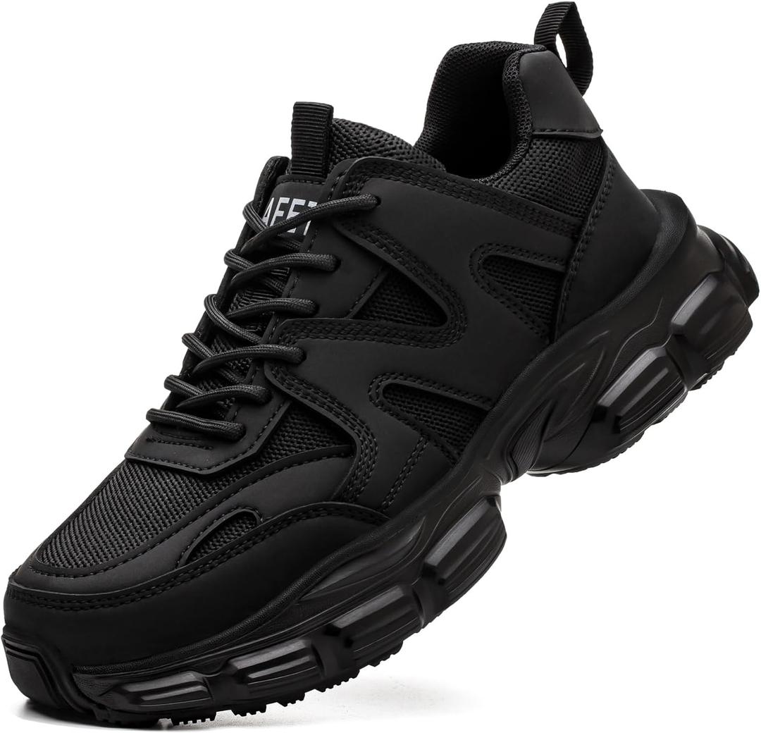 Hogent Steel Toe Shoes for Women Men Wide Non Slip Composite Work Sneakers Indestructible Comfortable Safety Tennis Shoes Lightweight Breathable Construction Sneakers Puncture Proof Ergonomic Design (Black, M)