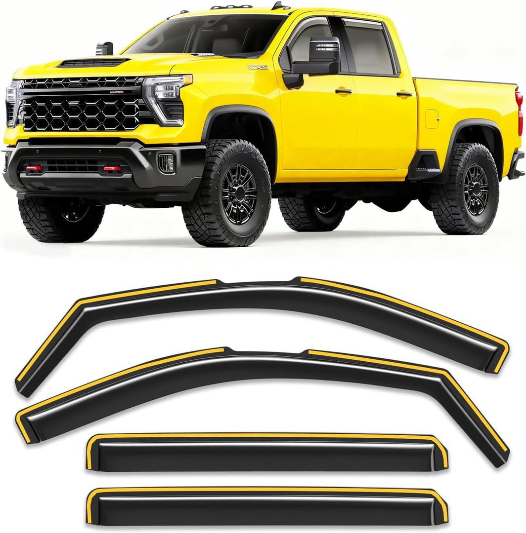 In-Channel Window Rain Guard For Chevy Silverado/GMC Sierra 2500HD 3500HD 2020-2026 Crew Cab Rain Guards Side Window Visors low profile Vent Visor Window Deflectors Vent Shade truck Accessories