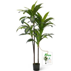 Aveyas 4ft Artificial Dracaena Tree for Home Decor, 4 Feet Real Touch Large Faux Plant Fake Silk Floor Trees with Pot for Indoor Outdoor House Living Room Office (4 ft Tall)