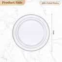 BESTVIP 100PCS 7 Inch Silver Plastic Dessert Plates, Disposable Plate with Silver Rim for Salad/Samll Cakes, Heavy Duty Plates for Party, Wedding and Birthday, Events