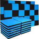 Burdurry 50 Pack Acoustic Panels Soundproof Studio Foam for Walls Sound Absorbing Panels Sound Insulation Panels Wedge for Home Studio Ceiling, 1" X 12" X 12" (Black&Blue)