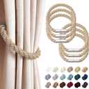 NICEEC 6 Pack Strong Magnetic Curtain Tiebacks Modern Simple Style Drape Tie Backs Convenient Decorative Weave Rope Curtain Holdbacks for Thin or Thick Home & Office Window Draperies (Khaki)