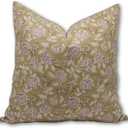 Pillow Covers Bohemian Hand Block Print Thick Cotton Throw Pillowcase Cushion Cover 16x16 Inch for Sofa, Couch, Summer Fall Decoration, Living Room (Rameshwaram-Light Green)