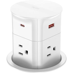 ANNQUAN Automatic Pop Up Outlet for Countertop,20W USB-C Fast Charging Power Station,3.15" Kitchen Island Pop Up Electrical Outlet,4 Outlets,4 USB,Office Power Supply,6ft Cord(White)
