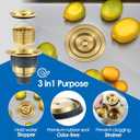 ROVOGO 3-1/2 inch Kitchen Sink Drain Assembly with Removable Deep Strainer Basket, Sealing Stopper Plug and Tailpiece, 304 Stainless Steel Drain with Extended Threads for Thicker Sinks, Gold