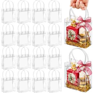 Jutieuo 50 Pack Clear Plastic Gift Bags with Handles, Reusable Transparent Party Favor Bags PVC Goodie Bags Bulk for Wedding, Baby Shower, Birthday (4.9" x 5.9" x 2.8")