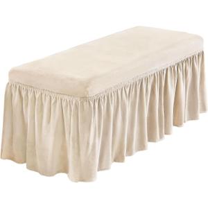 NICEEC Spandex Stretch Dining Bench Cover with Skirt Removable Bench Slipcover Rectangle Washable Bench Cushion Covers for Dining Room Living Room Bedroom Kitchen (Beige) (Large)