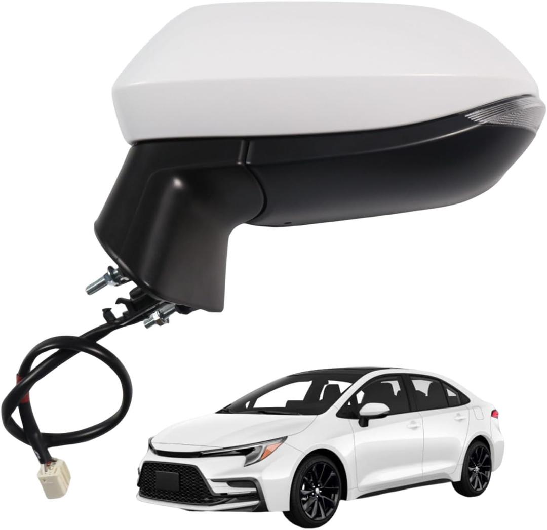 Marretoo for Toyota Corolla 2020 2021 2022 2023 2024 Side Mirror Assembly Driver Side WHITE 6 Pins for Toyota Corolla Accessories |POWER+Turn Signal +HEAT Replaces TO1320394(LH)