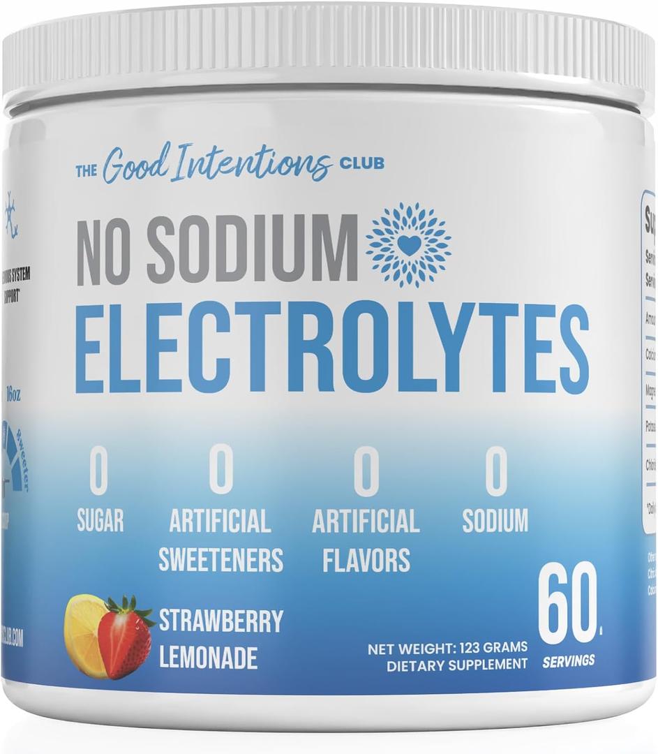 Low Sodium Electrolytes - 60 Servings - Strawberry Lemonade - Sugar Free Electrolytes Powder - Electrolytes Without Sodium - Low Sodium Electrolyte Powder