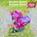 Rechargeable Bubble Machine with RGB Lights: 30,000 Bubbles/Min Storm, Auto 360 Rotation, Battery% Display - Remote Control Bubble Maker for Romantic Wedding, Kids Party & Outdoor Events